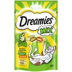 Dreamies лакомые подушечки для взрослых кошек с курицей и кошачьей мятой - 60 г
