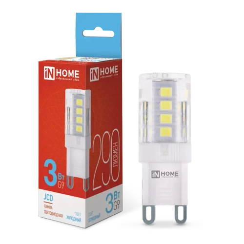 Лампа светодиодная LED-JCD 3Вт 230В G9 6500К ХОЛОДНЫЙ 290Лм IN HOME