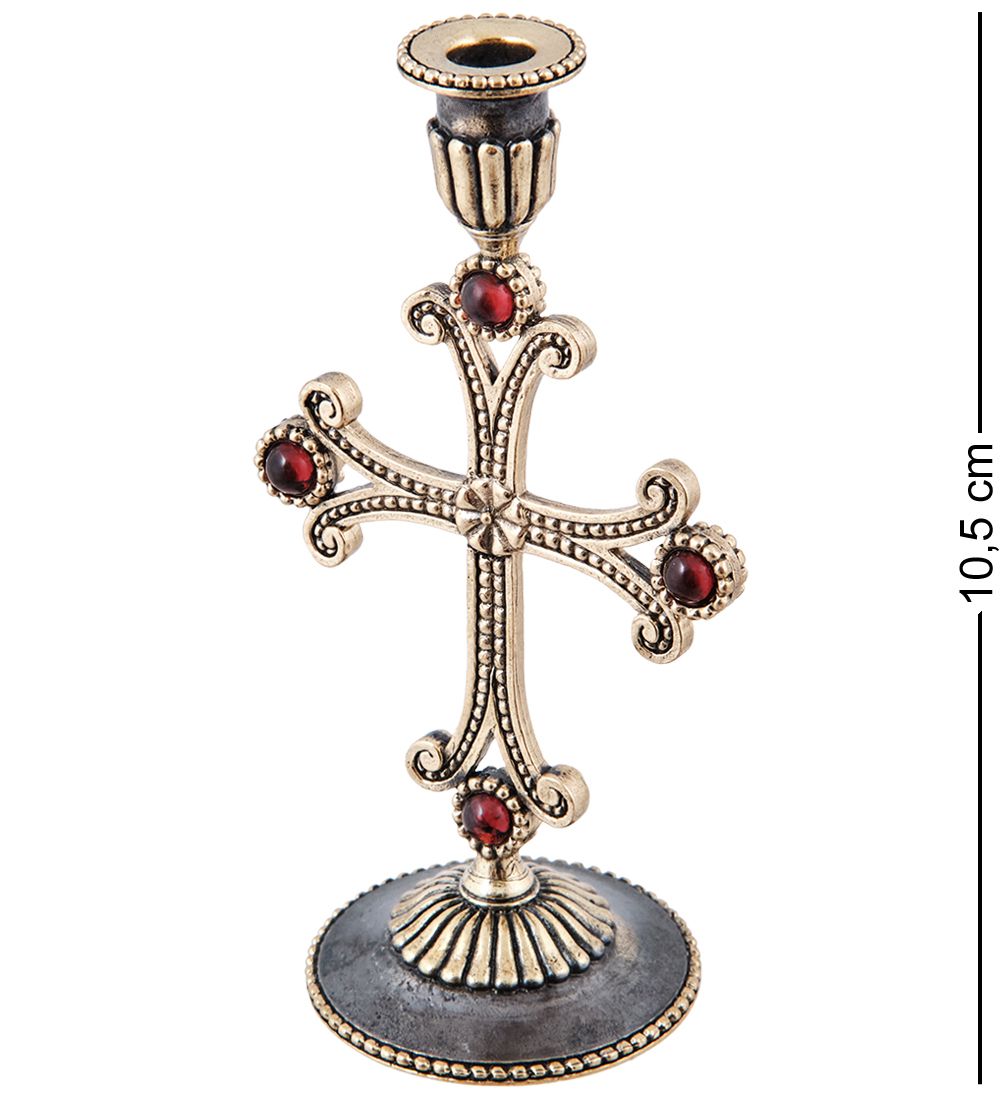 Народные промыслы AM-3967 Подсвечник «Крест Канонический» (латунь, янтарь)