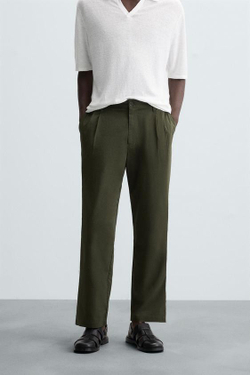 ZARA ЛЕГКИЕ БРЮКИ RELAXED FIT, ЗЕЛЕНЫЙ