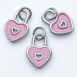 Подвеска Замочек Сердце, цвет серебро+красный, размер 12*9 мм, цена за 1 шт
