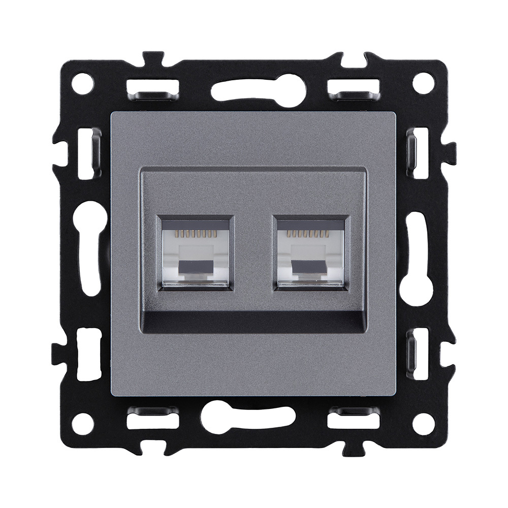 Розетка двойная Ethernet RJ45 Cat.6, серый Kollinger Asthetik AS-018GY