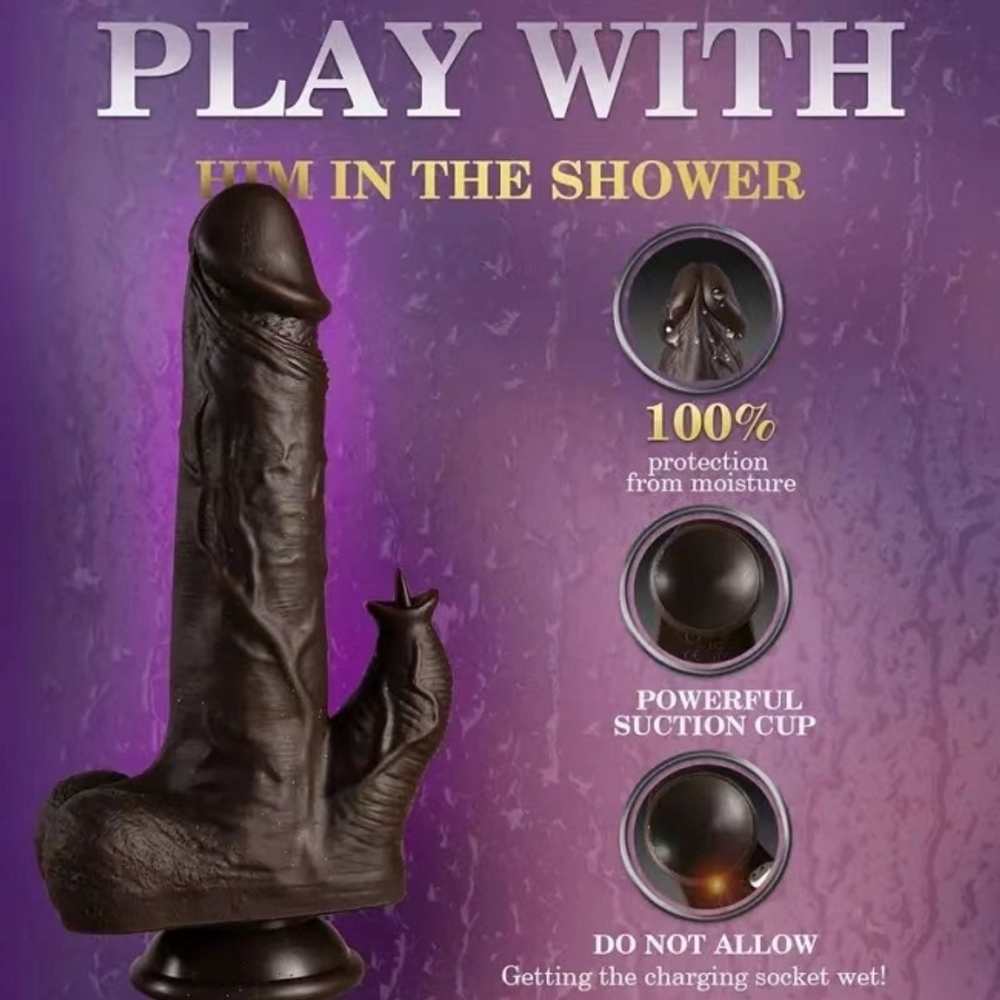 Фаллоимитатор с клиторальным стимулятором и поступательным движением на пульте ДУ (Цвет: коричневый)