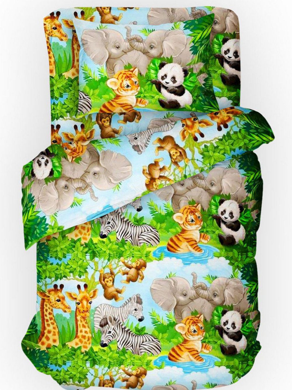 Постельное белье Сказка "В мире животных" 1,5-сп Наволочка 50х70 см 1 шт Простынь 150х215 см Пододеяльник 145х215 см , бязь