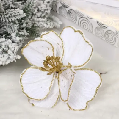 Украшение новогоднее «Пуансеттия - Изящная» 16 см, Белый/Золото