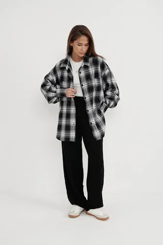 Рубашка из фланели в серо-черную клетку