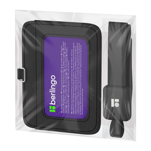 Бейдж горизонтальный Berlingo "ID 500", 85*55мм, экокожа, держатель-рулетка с лентой 45 см, черный