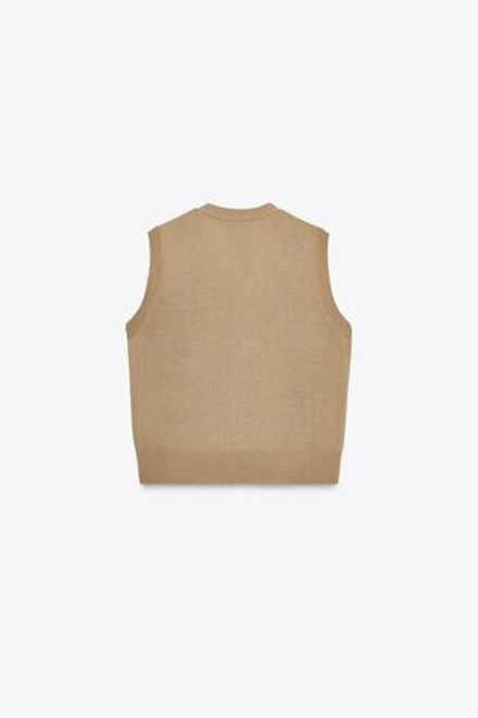 ZARA ОДНОТОННЫЙ ТРИКОТАЖНЫЙ ТОП-ЖИЛЕТ, РЫЖЕВАТО-КОРИЧНЕВЫЙ