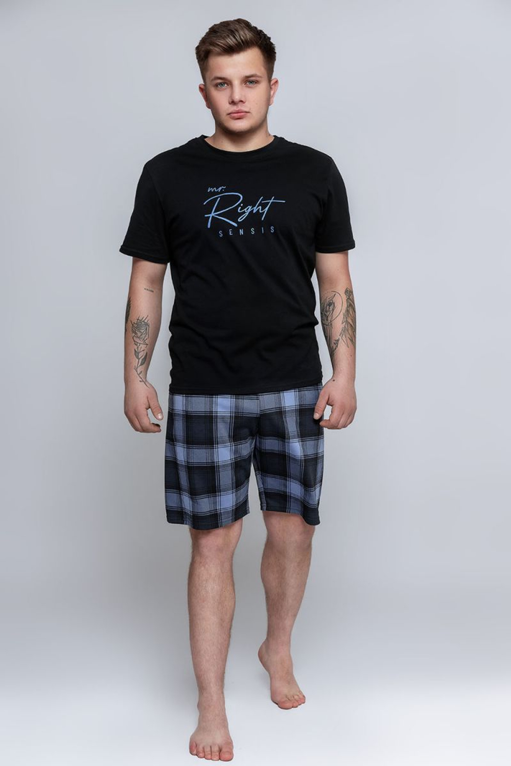 Хлопковая мужская пижама Magnus (Размер: L) (Цвет: черный с синим)