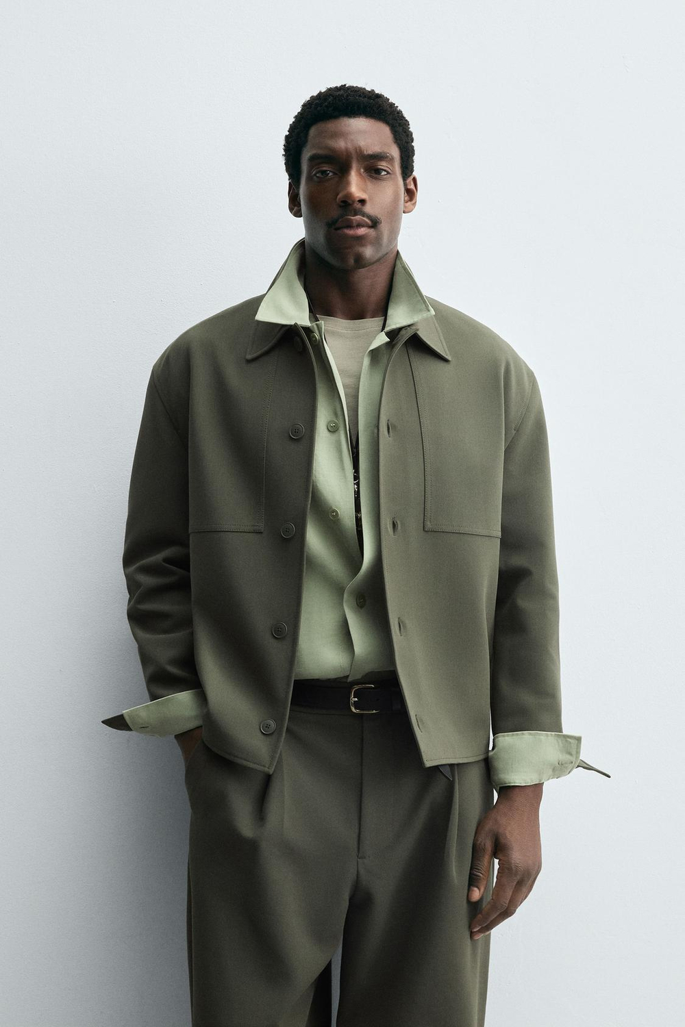 ZARA КУРТКА-РУБАШКА BOXY FIT, ЗЕЛЕНЫЙ