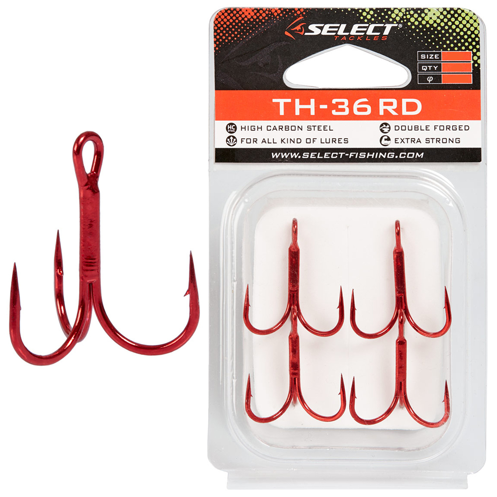Крючки Select тройные treble hook TH-36 Red #08 (6шт в упаковке)