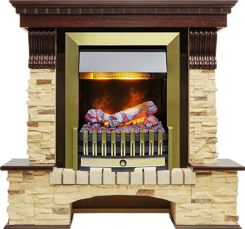 Каминокомплект Pierre Luxe - Темный дуб / Сланец (Высота 1005мм) с очагом Danville Antique Brass FB2