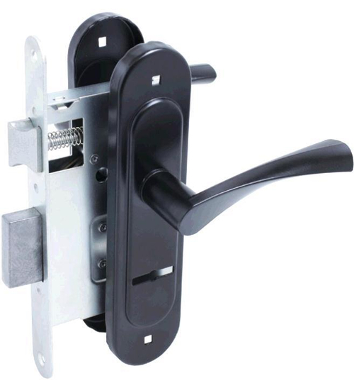 Замок врезной Птимаш ЗВ9-4.07 (ЗВ9-0623) с пружиной черный , с/руч  /13363