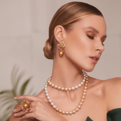 Кольцо Физалис с золотым морским жемчугом и бриллиантами, R0111-0/3