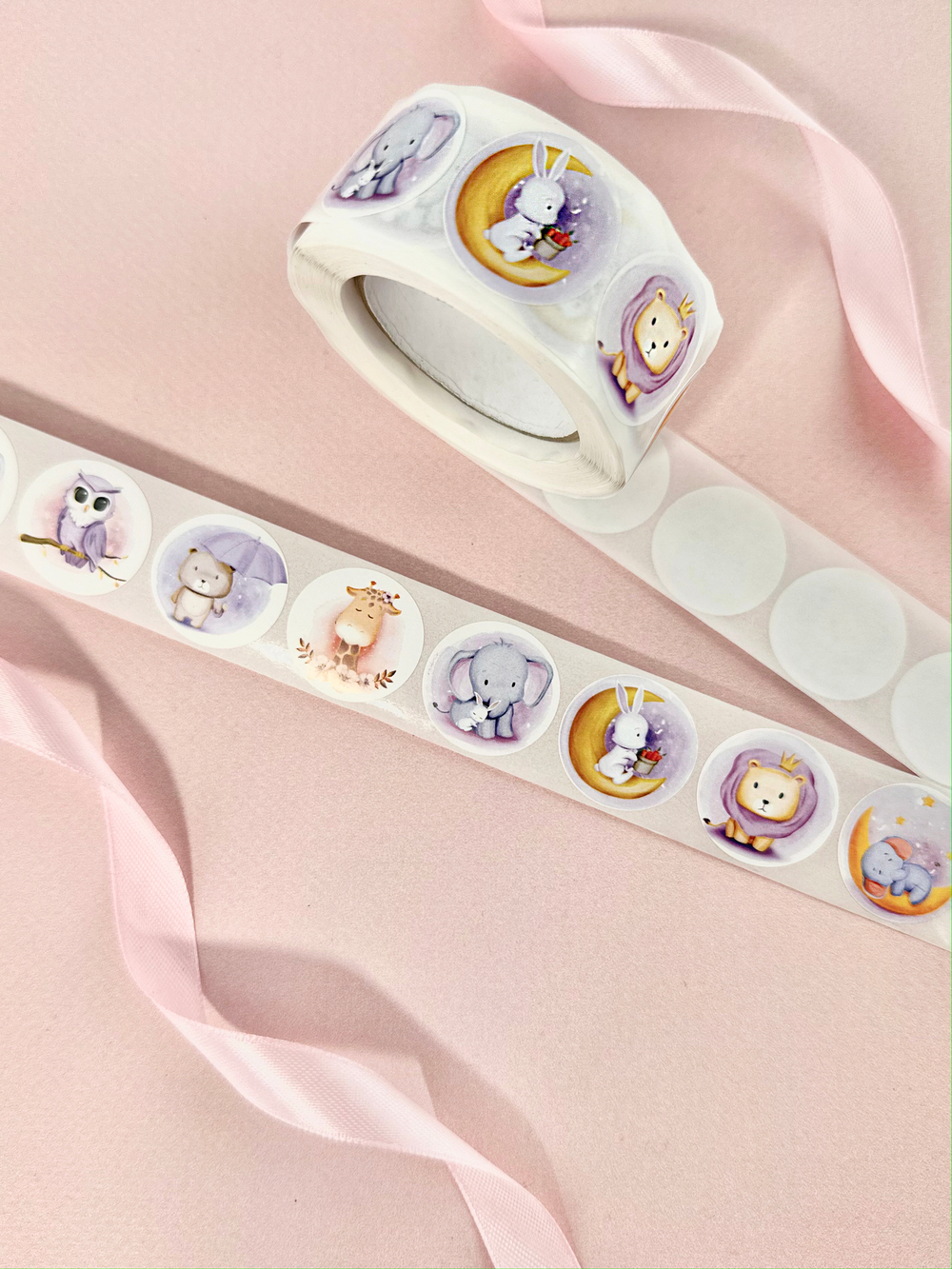 Наклейки в рулоне "Зверята", 500 шт, D-2,5 см