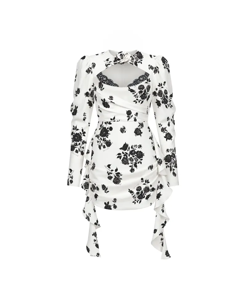 Мэйси мини (Macy mini), платье мини из молочного крепдешина с цветочным принтом