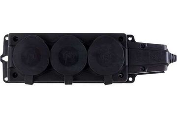 Колодка каучук с крышкой  3 гн с/з черная IP65 16 А