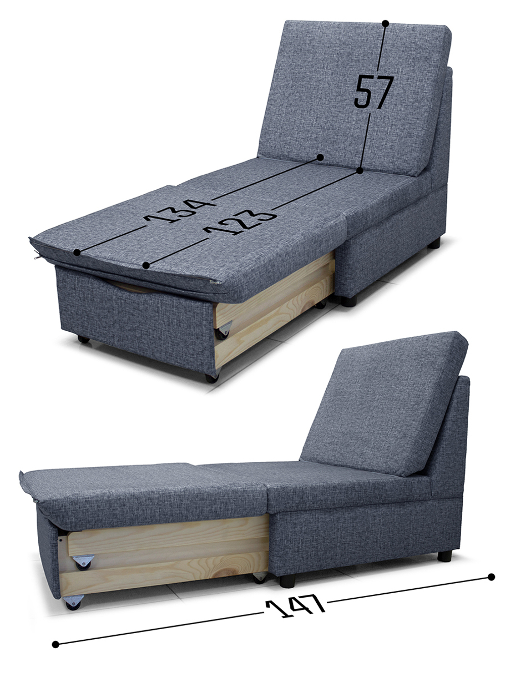 Кресло-кровать Экономик, велюр Rich Grey, купон Тигр