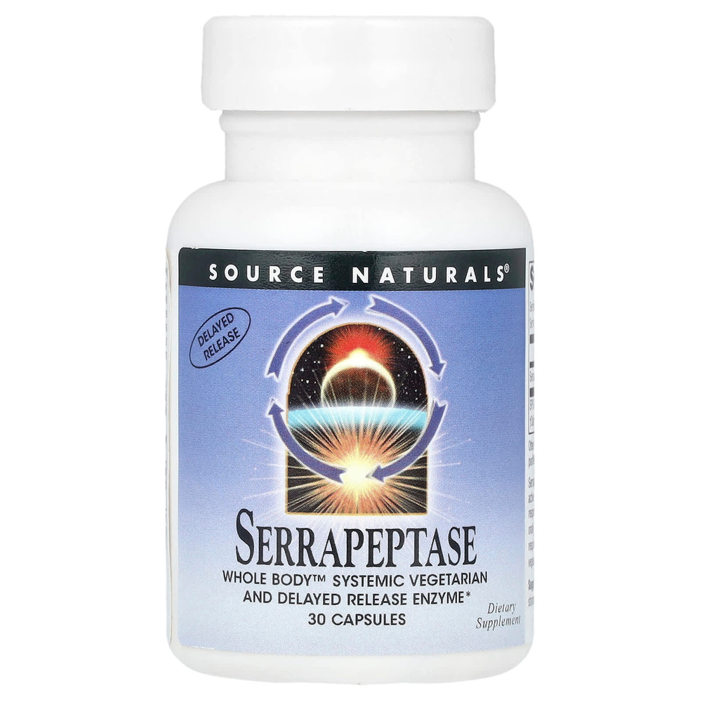 Source Naturals, Серрапептаза, 30 капсул (60 000 SPU в 1 капсуле)