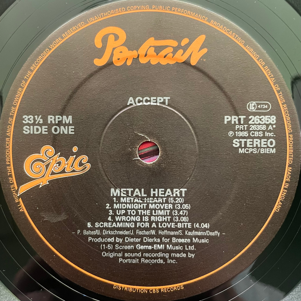 Accept ‎– Metal Heart (Англия 1985г.)