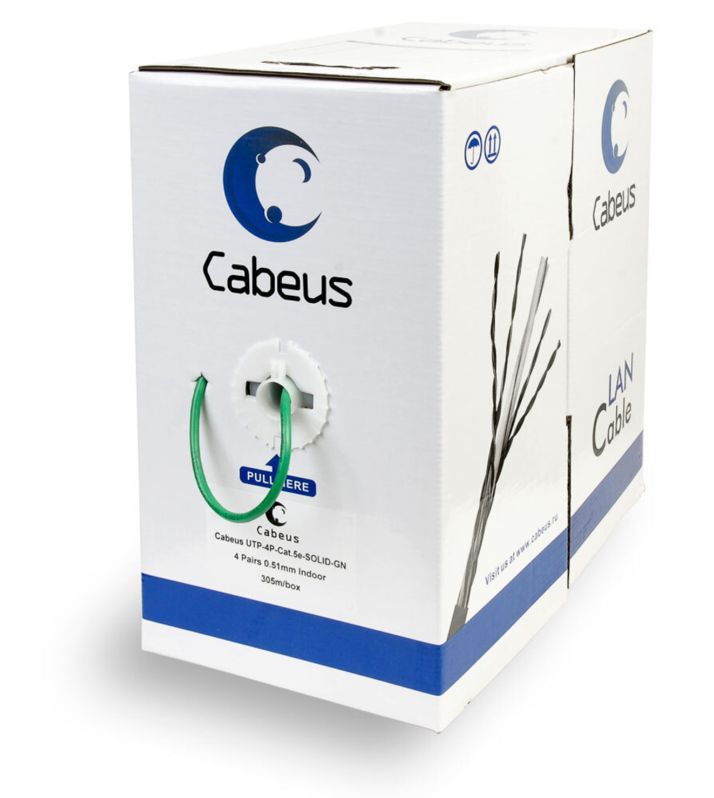 Кабель витая пара U/UTP 5e кат. 4 пары Cabeus UTP-4P-Cat.5e-SOLID-GN