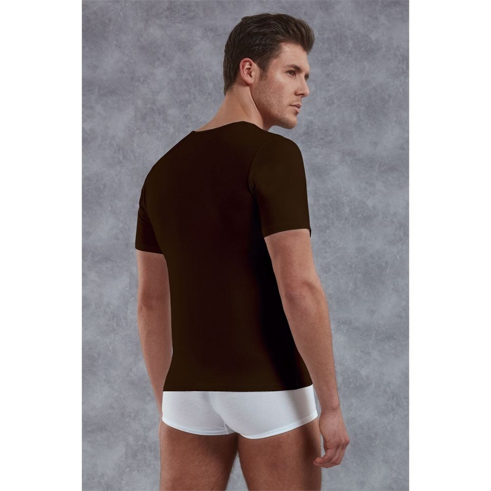 Мужская футболка с глубоким вырезом коричневая Doreanse 2820