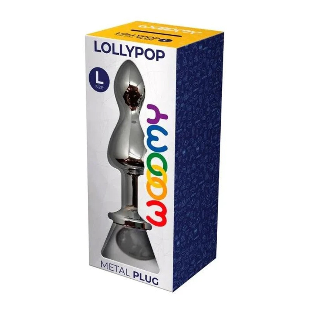 Металлическая анальная втулка 10,5см с синим кристаллом Cnex Wooomy Lollypop Double Ball Metal Plug Blue L