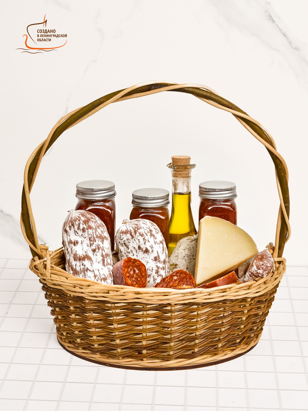 Корзинка овальная подарочная, арт. O380GR, 25х38х12 см, высота с ручкой 40 см