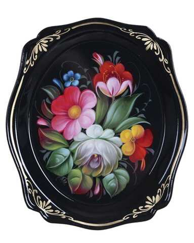 Жостовский поднос декоративный, размер 20х17 см (A3), металлический