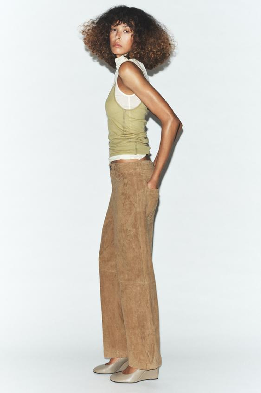 ZARA БРЮКИ ИЗ 100% ЗАМШИ, РЫЖЕВАТО-КОРИЧНЕВЫЙ