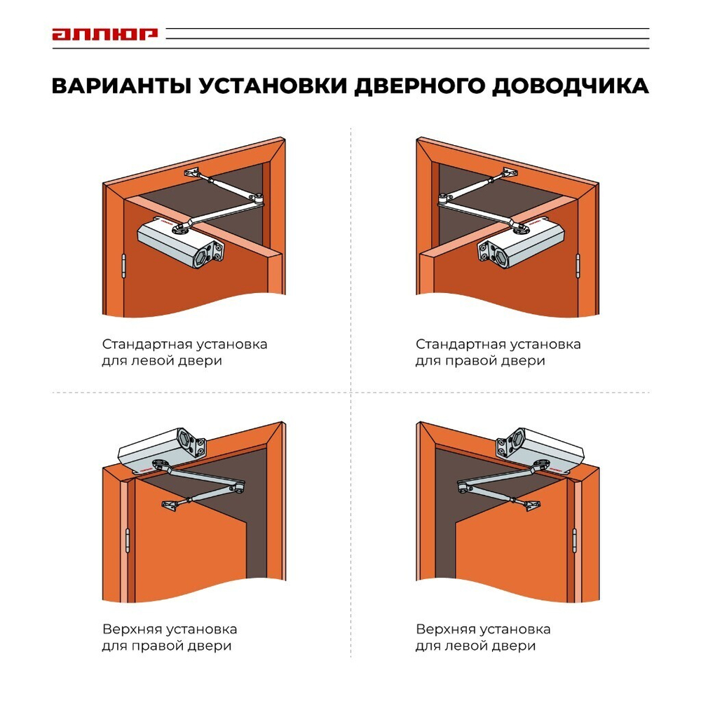 Доводчик дверной Аллюр, Comfort ДД 168/3-5 A-С, -38 C +60 C, морозостойк, до 120 кг, корич, 16681