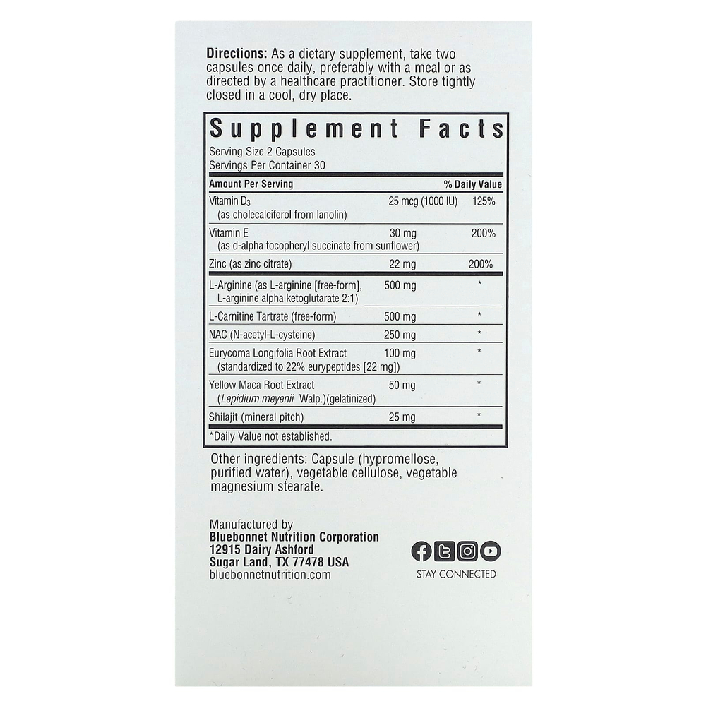 Bluebonnet Nutrition, Intimate Essentials, для него, формула для зачатия, 60 растительных капсул