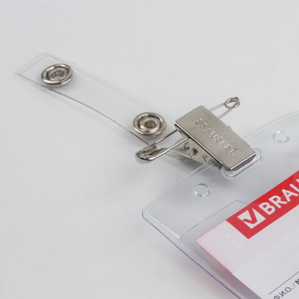 Бейдж вертикальный (90х60 мм), с клипсой и булавкой, мягкий, BRAUBERG, 235712