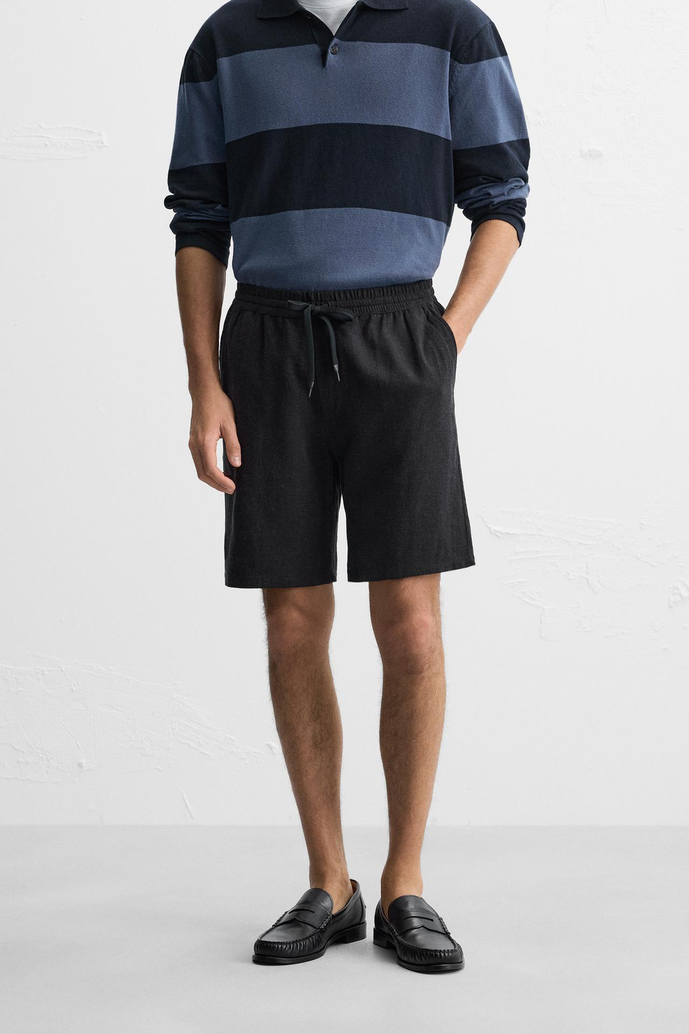 ZARA ШОРТЫ ИЗО ЛЬНА И ВИСКОЗЫ, ЧЕРНЫЙ