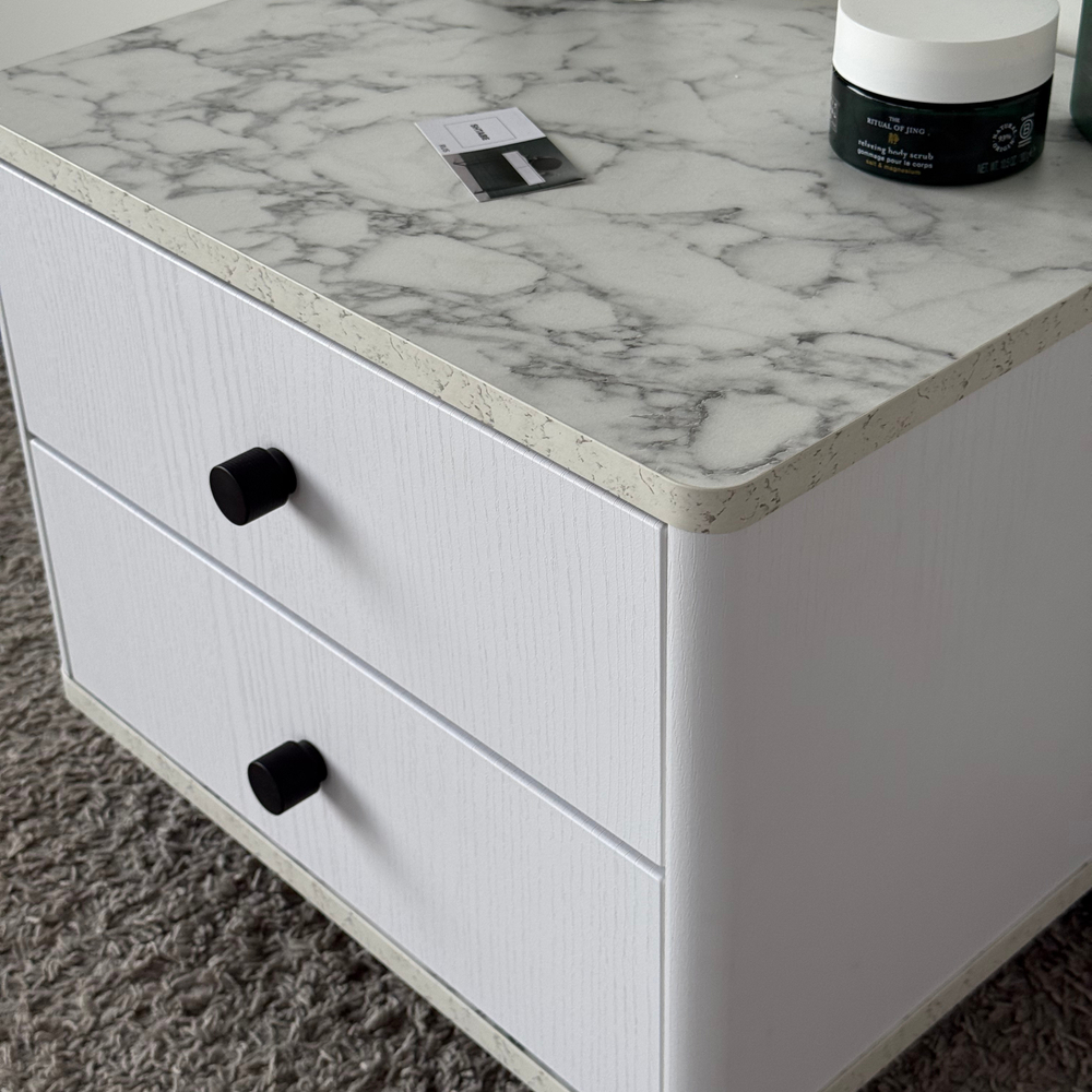 Тумба прикроватная подвесная ROYAL 5302 эко (Мрамор Каррара-р.черная)