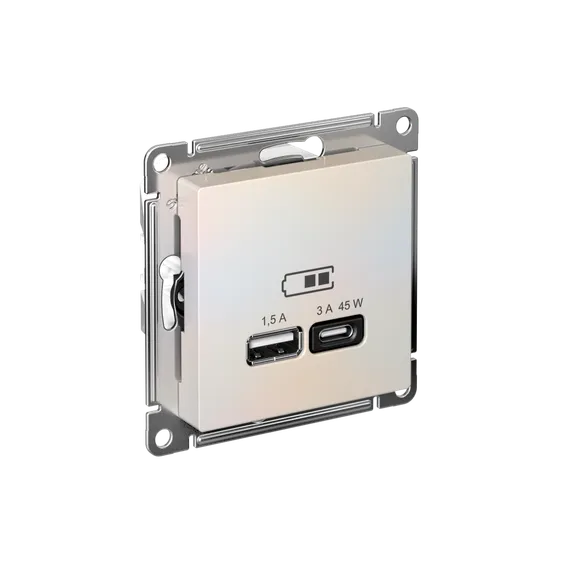 Розетка USB AtlasDesign тип A+C 45Вт QC PD высокоскор. ЗУ механизм жемчуж. SE ATN000429