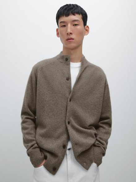 Massimo Dutti Кашемировый вязаный кардиган на пуговицах, зеленый