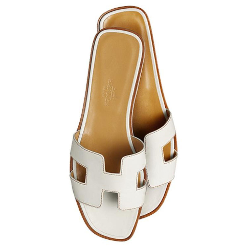 Hermes Oran leather simple Fashion sandals Women's white, H021056Z 02