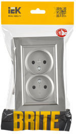 BRITE Розетка 2-местная без заземления без защитных шторок 10А в сборе РС12-2-БрС сталь IEK