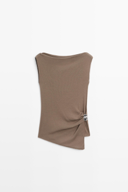 Massimo Dutti Топ из 100% хлопка, кротово-коричневый