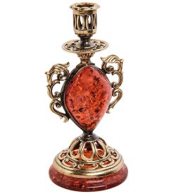 Народные промыслы AM-2951 Подсвечник «Канделябр» (латунь, янтарь)