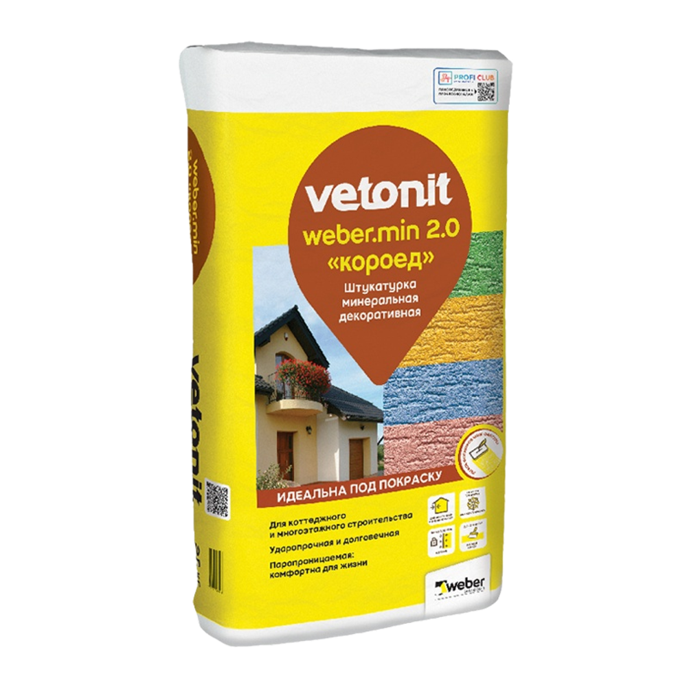 Декоративная известково-цементная штукатурка "короед" weber.min 2.0 R Вебер, 25кг по низкой цене