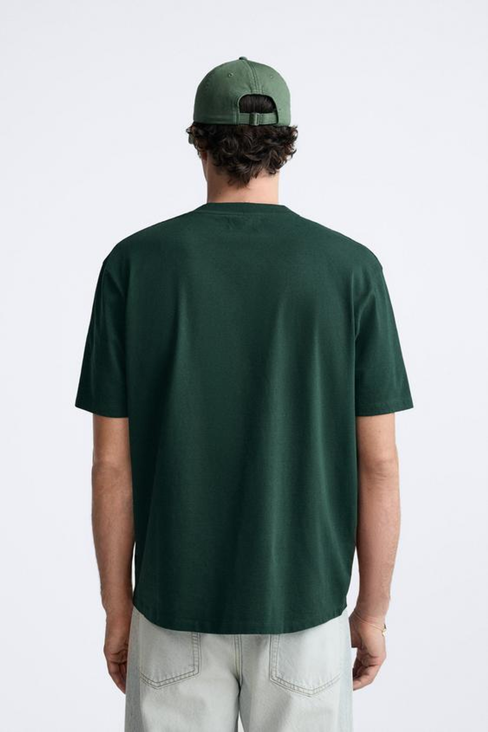 ZARA ФУТБОЛКА MEDIUM WEIGHT, ТЕМНО-ЗЕЛЕНЫЙ