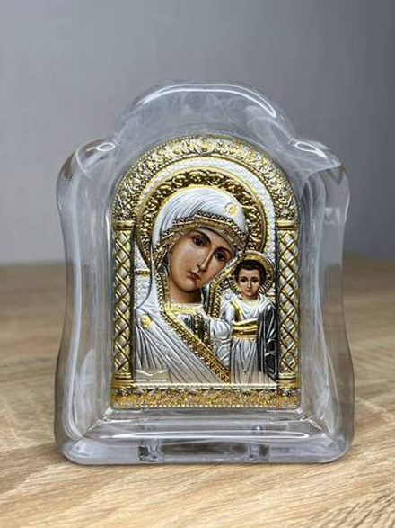Казанская БМ, икона арочная, белое муранское стекло 103х147