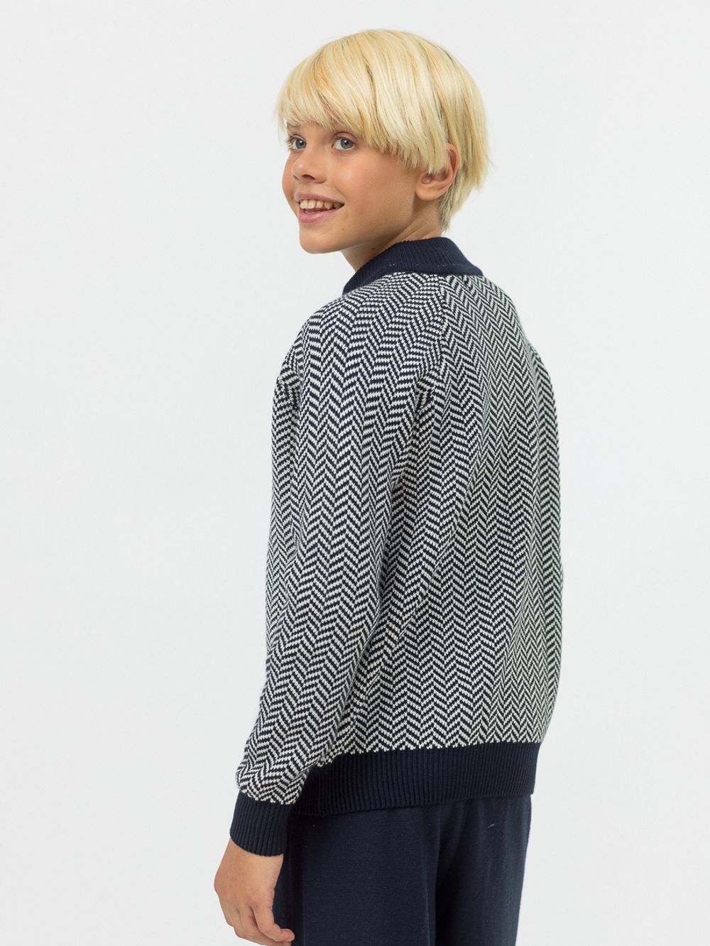 Кардиган для мальчика на молнии AT725 синий-молочный