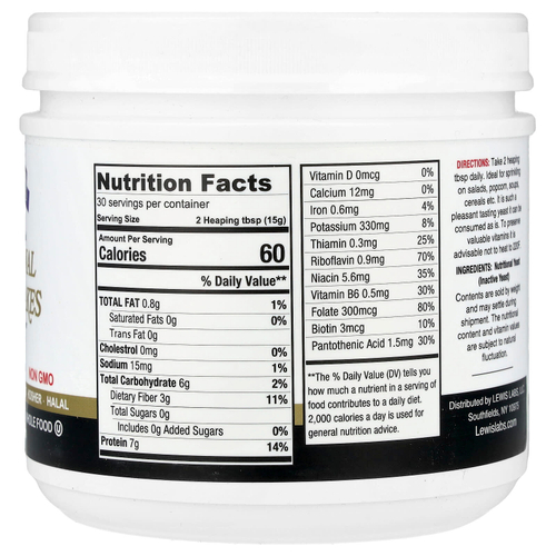 Lewis Labs, Nutritional Yeast Flakes, Cheesy Nutty, 16 oz (454 g)