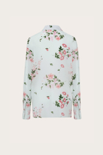 БЛУЗА ИЗ ГОЛУБОГО ШЕЛКА С АВТОРСКИМ ПРИНТОМ