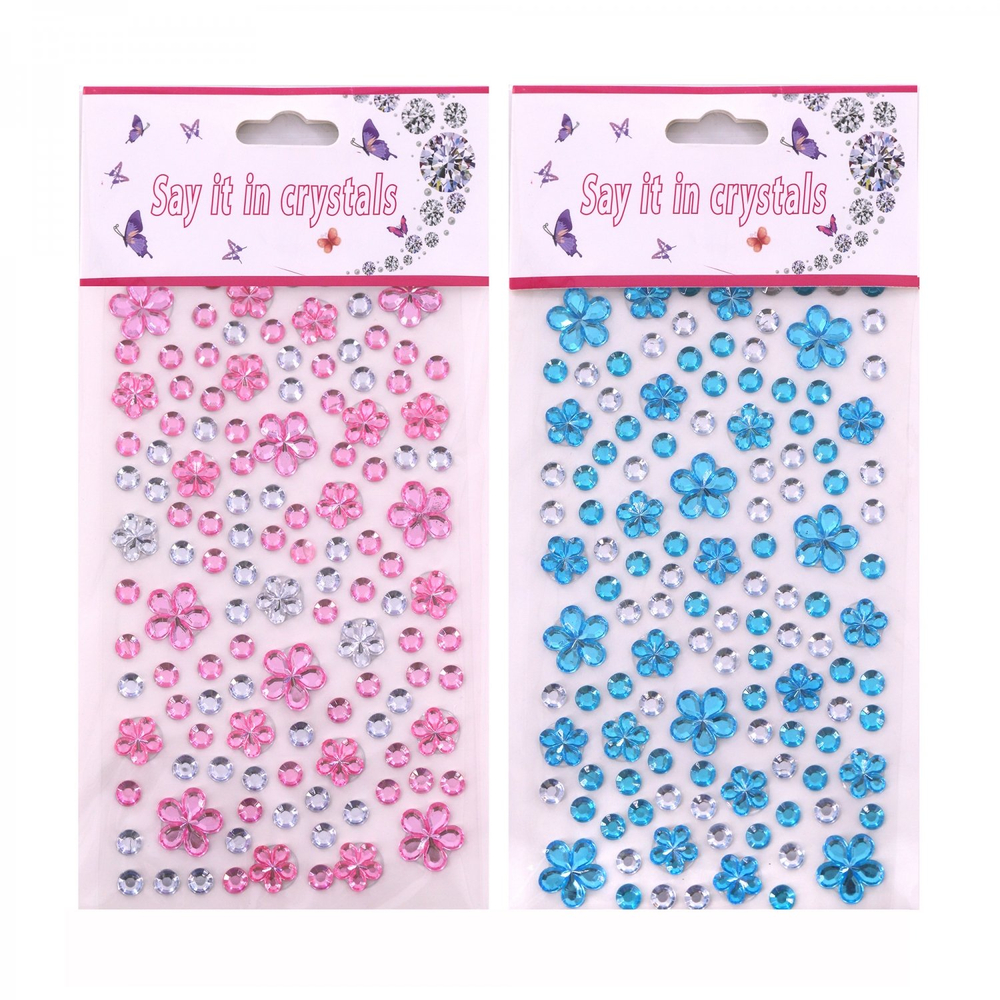 Наклейки-стразы Alingar, акриловые, "Цветочки", стразы-цветочки крупные и средние, пакет с европодвесом