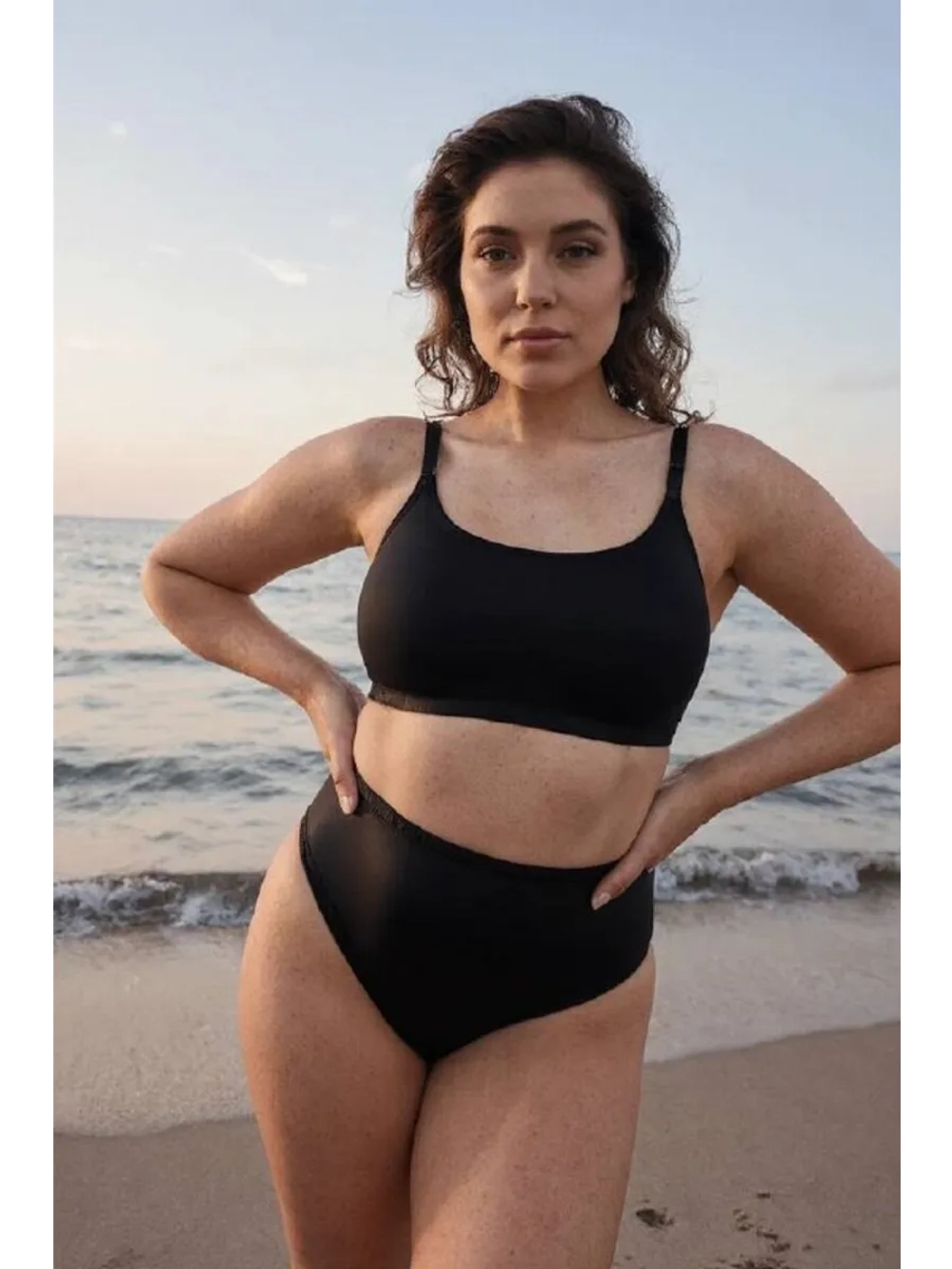 купальник раздельный бандо с чашечками и высокой талией