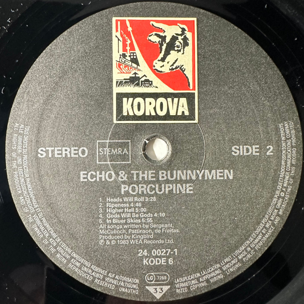 Echo & The Bunnymen ‎– Porcupine (Германия 1983г.)